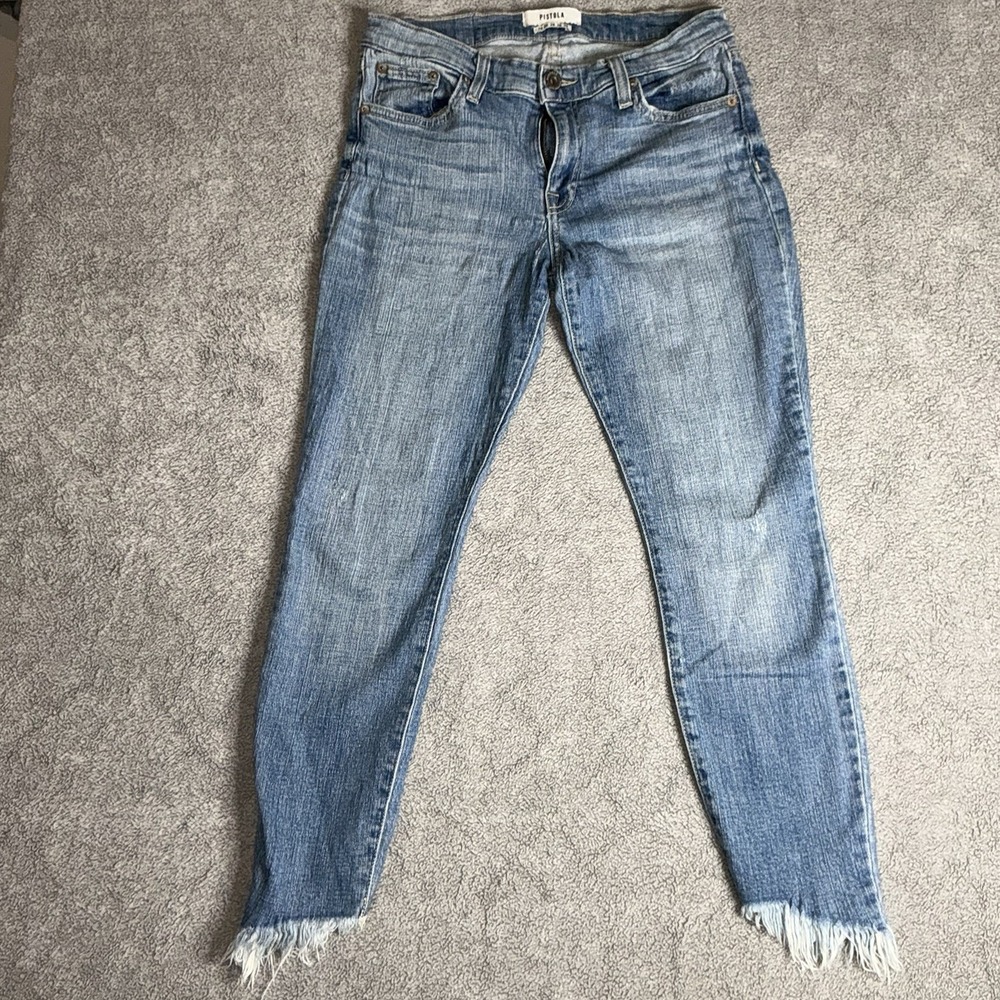 Pistola Jeans Womens 28 Medium Wash Raw Angle Hem Stretch‎ Denim Stretch